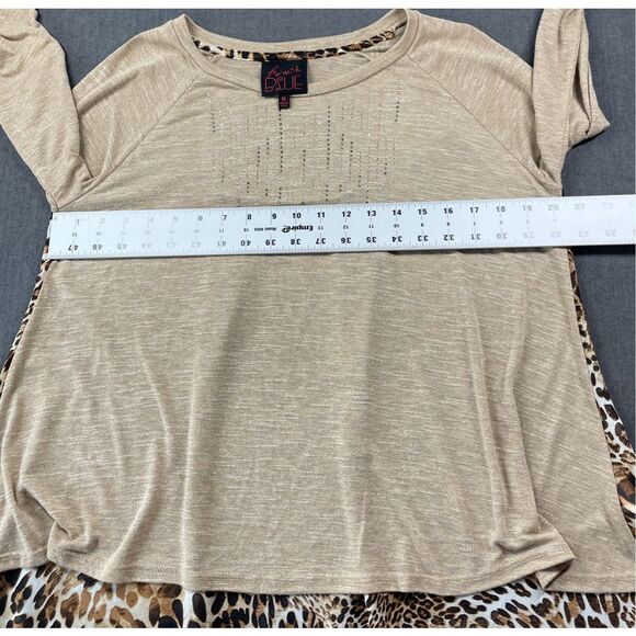 Women’s Long Sleeve Top Leopard Print Back Rhinestone Detail Blouse Size M Beige - Picture 4 of 7
